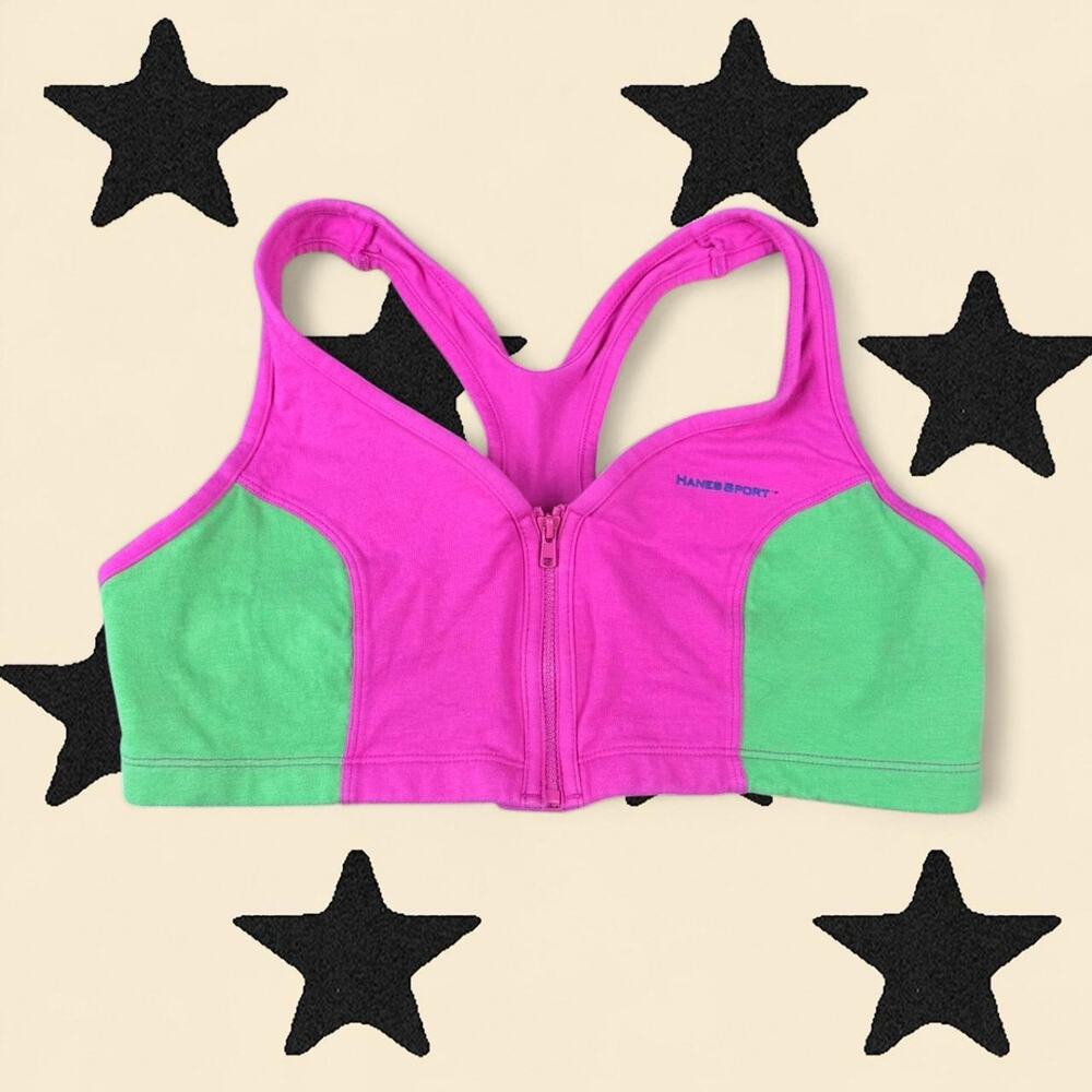 ★pink & green zip-front sports bra top ★